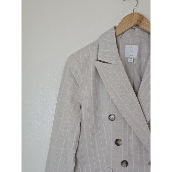 Joie Linen Blend Blazer Womens M Beige Pinstripe Double Breasted Jacket - Picture 3 of 12